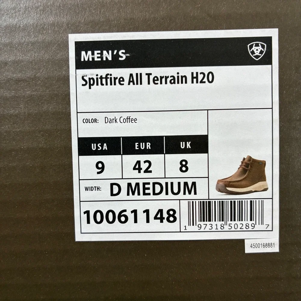 NEW Ariat Spitfire All Terrain H20 Boots 9 Dark Coffee Waterproof Leather